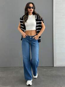 EURMUSE WOMEN WIDE LEG LOW WAIST JEANS - Medium Wash - View 5