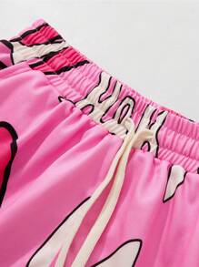 PAVTROS Quần short nam đơn giản có túi in họa tiết buộc phía trước, trang phục thường ngày, quà tặng cho bạn trai - Hồng - Xem 3