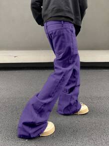 Manfinity EMRG 男士口袋直筒宽松休闲紫色百搭牛仔裤