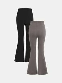 SHEIN Girlism Set de 2 pantalones informales con cierre acampanado y forros térmicos, versátiles para otoño/invierno, para niñas preadolescentes