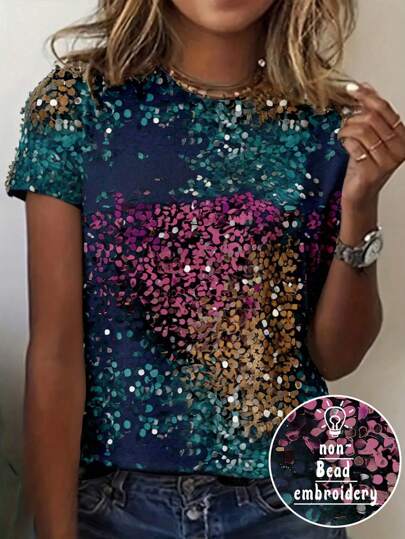 Glamance Warp Atelie Women Multicolor Blouses Cap Sleeve Round Neck Casual Colorblock,Plain,All Over Print Summer Outfits For Women Summer Tops Going Out