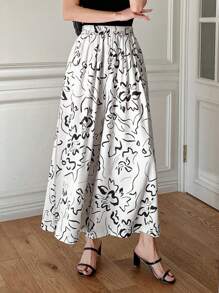 DAZY بناطيل كولوت برباط مرتخي مزخرفة بطباعة الأزهار للنساء، طول الكاحل، مناسبة للربيع والصيف - أبيض - مشاهدة 6