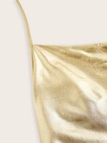 SHEIN ICON 女士纯色露背吊带背心，简约休闲日常穿着 - 金色 - 查看 3