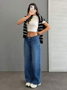 EURMUSE WOMEN WIDE LEG LOW WAIST JEANS - Medium Wash - View 3