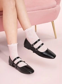 CUCCOO DOLLMOD Square Toe Leopard Print Fashionable Women Flat Shoes Valentine's Day - Black - View 3