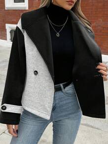 SHEIN Clasi Women's Oversized Collar Decorated Button Long Sleeve Overcoat Fall Cloth For Women - Multicolor - View 4