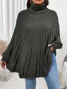 SHEIN LUNE Plus Size High Neck Pleated Loose Pullover Cape Style Sweaterbusiness Casual Woman,Holiday Outfits,Country Tops