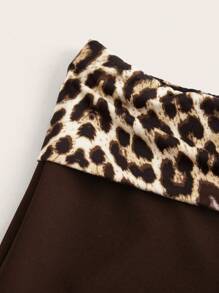 Muchica Women's Leopard Print Patchwork Brown Off Shoulder Form-Fitting Long Sleeve Top And Flared Hem Pants 2 Pieces Set - Brown - View 3