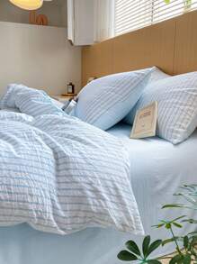 3pcs Nordic Style Striped Down Comforter Set, 2 Pillowcases + 1 Duvet Cover (No Bedsheet) - Multicolor - View 4