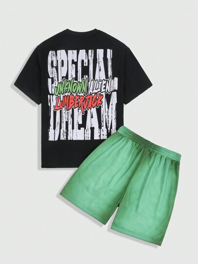 Street Life طقم تي شيرت وشورت قصير الأكمام للرجال بطباعة رقمية لارتداء اليومي العادي، بتصميم بسيط وأنيق