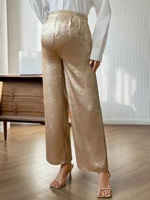SHEIN Pantalones palazzo sueltos y elegantes de unicolor metálico para maternidad - Dorado - Ver 5