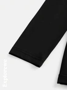 SHEIN Tween Boy 纯黑色长袖休闲简约 T 恤，日常穿着 - 黑色 - 查看 7