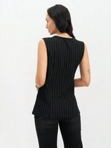 EMERY ROSE Women's Black Base Striped Print Fitted Vest Jacket, Casual Daily Wear, Spring/Summer - Multicolor - View 2