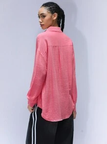 GENKIRA 素色落肩袖襯衫 - 粉色 - 查看 2