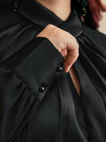 Anewsta Women's Black Plain Loose Casual Blouse Shirt - Black - View 4