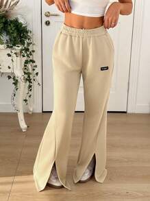 Comfortcana Women's Solid Color Elastic Waist Pocket Casual Sweatpants, Daily Wear - Khaki - View 6