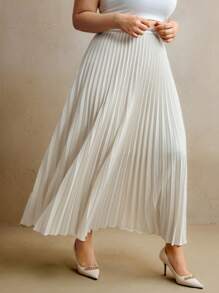 Anewsta Plus Size Women's Solid Color Pleated Maxi Skirt