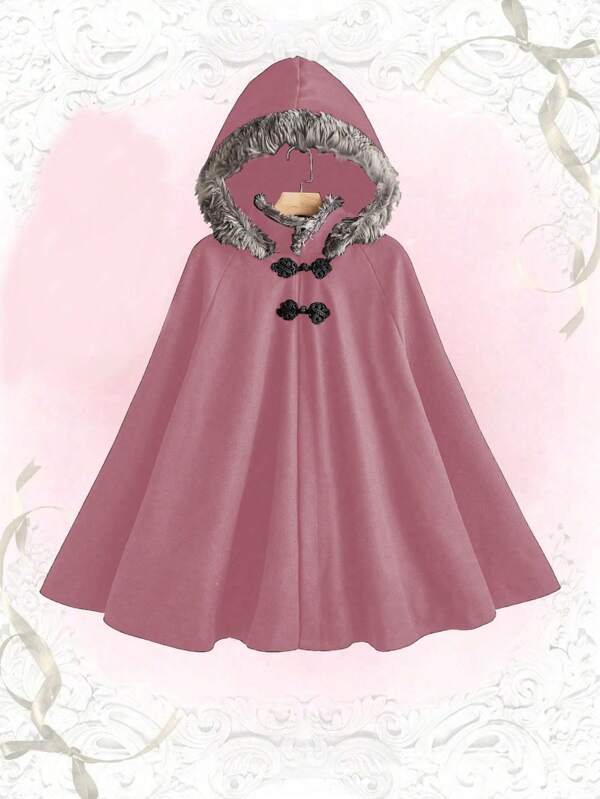 Sunnyshic Plus Size Hooded Poncho Coat With Fur Collar, Casual, Autumn/Winter