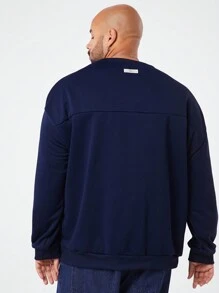 Manfinity VCAY Plus Size Men's Long Sleeve Printed Digital Knitted Pullover Sweatshirt Going Out Crew Neck Long Sleeve Casual Blue Sweatshirt, For Friends, Husband, Boyfriend Gifts, For Fall Winter - Blue - View 2