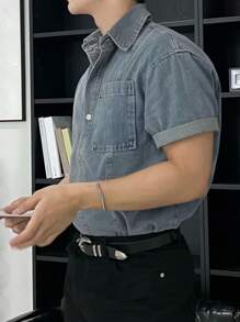 DAZY Men's Solid Blue Denim Shirt For Summer - Blue - View 7