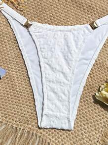 SHEIN Swim Zomer Dames Effen Kleur Getextureerde Stof Halter Metalen Blok Decor Sexy Mode Bikini Badmode