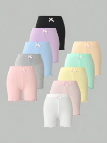 10 Pieces Young Girls Summer Solid Color Comfortable Leggings Assortment - Multicolor - View 1