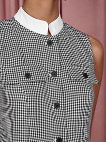 COSMINA Chemisier sans manches élégant à carreaux noir et blanc pour femme, tenue casual minimaliste tendance à porter au quotidien, printemps/été - Noir et Blanc - Voir 7