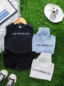 SHEIN Set básico de 6 piezas de verano para bebé niño/niña con Top de tirantes con estampado de letra y pantalones cortos informales - Multicolor - Ver 6