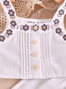 SHEIN Babygirl Summer Vacation Floral Print Camisole And Elastic Waist Pants Set - White - View 5