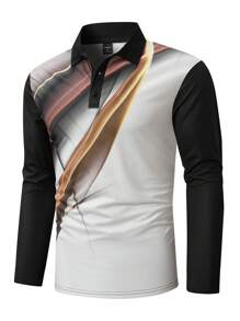 Manfinity Homme Polo a maniche lunghe casual da uomo autunnale con blocchi di colori - Multicolore - Visualizzare 4
