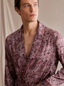 Manfinity Men's Allover Print Long Sleeve Casual Tied Front Robe - Multicolor - View 2