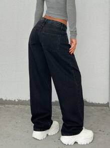 EURMUSE LOW RISE STRAIGHT CUT ASYMMETRIC BELT JEAN - Black - View 2