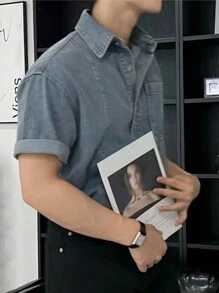 DAZY Men's Solid Blue Denim Shirt For Summer - Blue - View 2