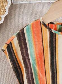 SHEIN Babygirl Summer Vacation Cute Striped Short Sleeve Top And Shorts Set