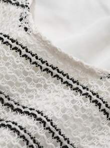 DAZY 女士圆领短袖条纹休闲长款连衣裙，带有度假气息的夏季太阳裙 - 米色 - 查看 5