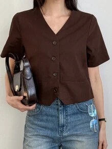 DAZY Spring Style Women's Weekend Casual Cropped Blazer Jacket Business Attire - Brown - View 5