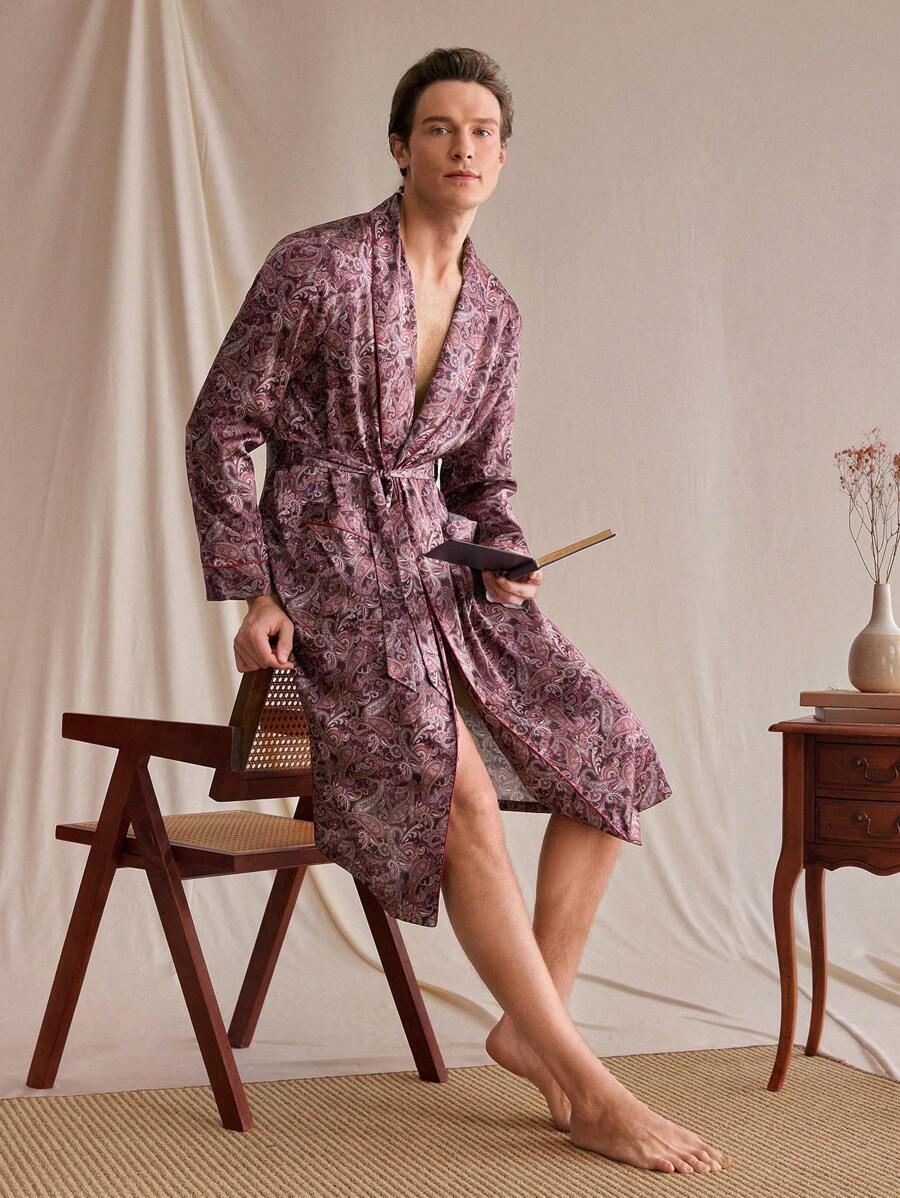 Manfinity Men's Allover Print Long Sleeve Casual Tied Front Robe - Multicolor - View 1