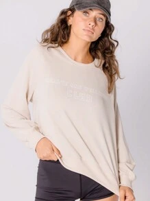 Aralina 超级拉绒轻质奶油色图案圆领羊毛休闲运动衫 - 灰色 - 查看 9