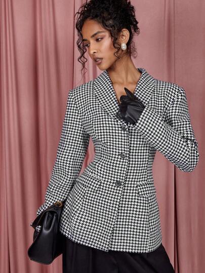 COSMINA 春夏季优雅女士格纹收腰西装外套