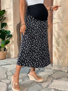 SHEIN 孕妇花卉可调节腰部支撑腹带裙 - 黑色 - 查看 3