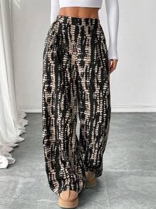 SHEIN Essnce Women's Asymmetrical Printed Casual Wide Leg Pants - Multicolor - View 3