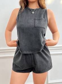 Solflare 2 件大码无袖背心和短裤套装 - 黑色 - 查看 5