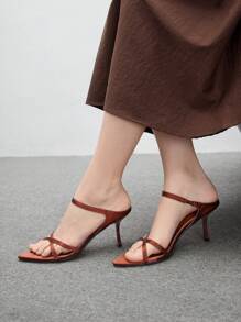 CUCCOO BIZCHIC Apricot Color Mirror Shiny Women's Pointed Toe Low Heel Sandals New Year Holiday Valentines - Brown - View 3