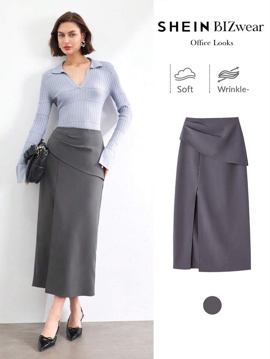 BizChic Gonna da ufficio grigia con spacco laterale, gonna blazer elegante per pendolari, feste di Natale, Capodanno, appuntamenti, primavera ed estate per le donne - Grigio - Visualizzare 1