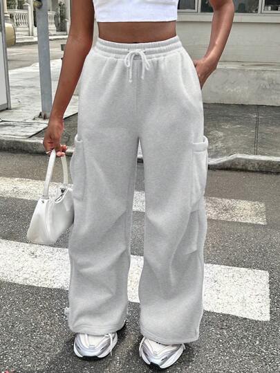 SLAYR KIDS 青少年女孩纯色宽松直筒运动裤，街头风格休闲运动裤