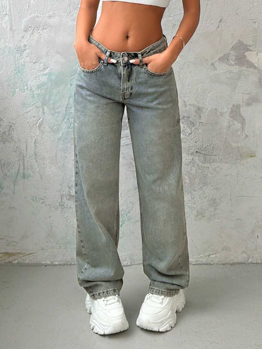 EURMUSE WOMEN STRAIGHT LOW WAIST JEANS - Medium Wash - View 1