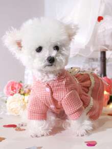 PETSIN 1 件公主风格宠物连衣裙，适合贵宾犬、比熊犬、泰迪熊的可爱狗狗衣服 - 粉色 - 查看 4