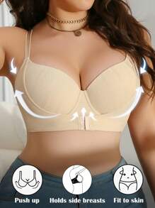 1pc Plus Size Women Solid Color Casual Underwire Lingerie Bra - Apricot - View 3