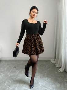 SHEIN Clasi Plus Size Women Casual Ruched Leopard Print Skirt - Brown - View 6