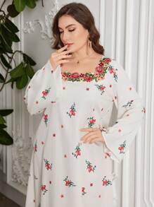 Al Najma Plus Size Women Retro Floral Print Knitted Dress Fall Cloth For Women - White - View 3